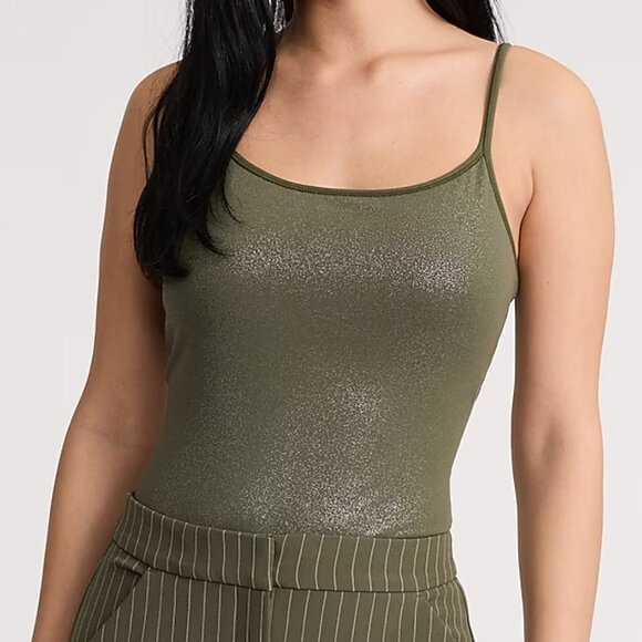 EXPRESS (M) Olive Green Shine Best Loved Bra Cami Fitted Tank Glitter Silver - Picture 2 of 12